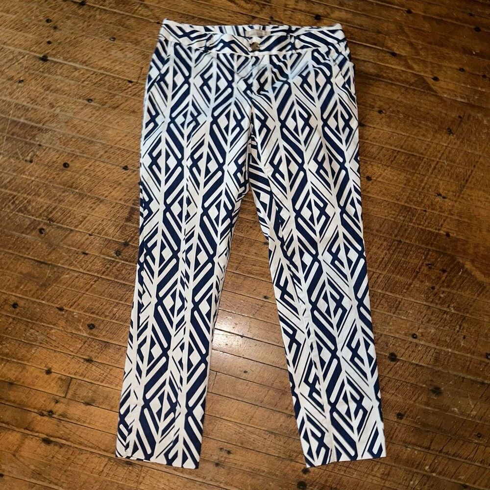 Banana Republic artsy blue & white size 6 business casual slacks